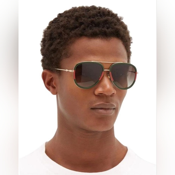 New Gucci Sunglasses Green/Red Grey Gradient Pilot Unisex GG0062S 003 57 - Picture 1 of 15